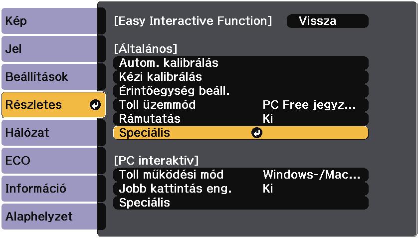 s Részletes > Esy Interctive Function > Áltlános > Speciális > Vez. szink.