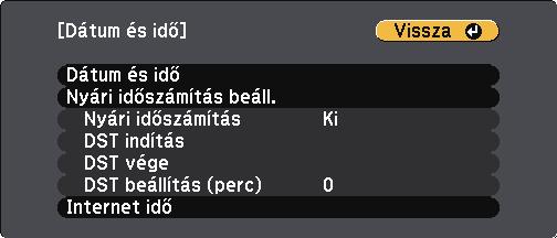 Dátum és idő beállítás 49 Beállíthtj dátumot és z időt kivetítőn. b Kpcsolj be kivetítőt. Nyomj meg [Menu] gombot távvezérlőn vgy kezelőpnelen.