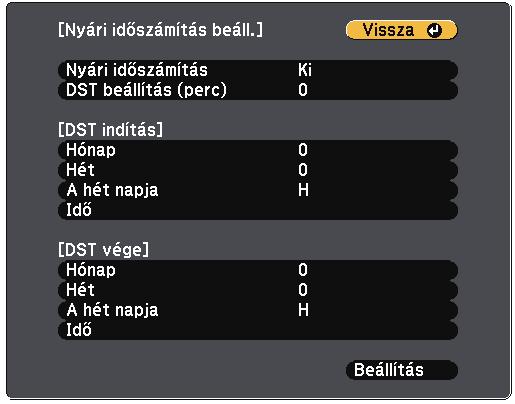 Nyomj meg [Menu] vgy z [Esc] gombot menük bezárásához. l H végzett, válssz ki Beállítás elemet, mjd nyomj meg z [Enter] gombot.