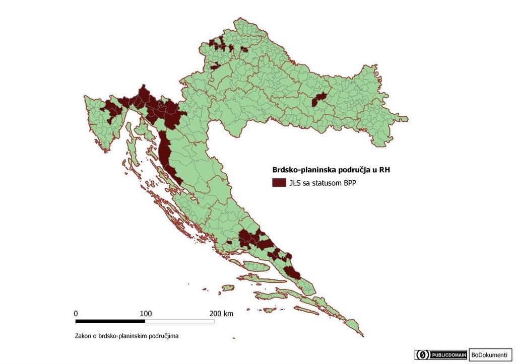 Horvátország domb- és hegyvidéki területek Domb- és hegyvidéki területekről szóló törvény alá eső területek (NN 117/2014) 4.