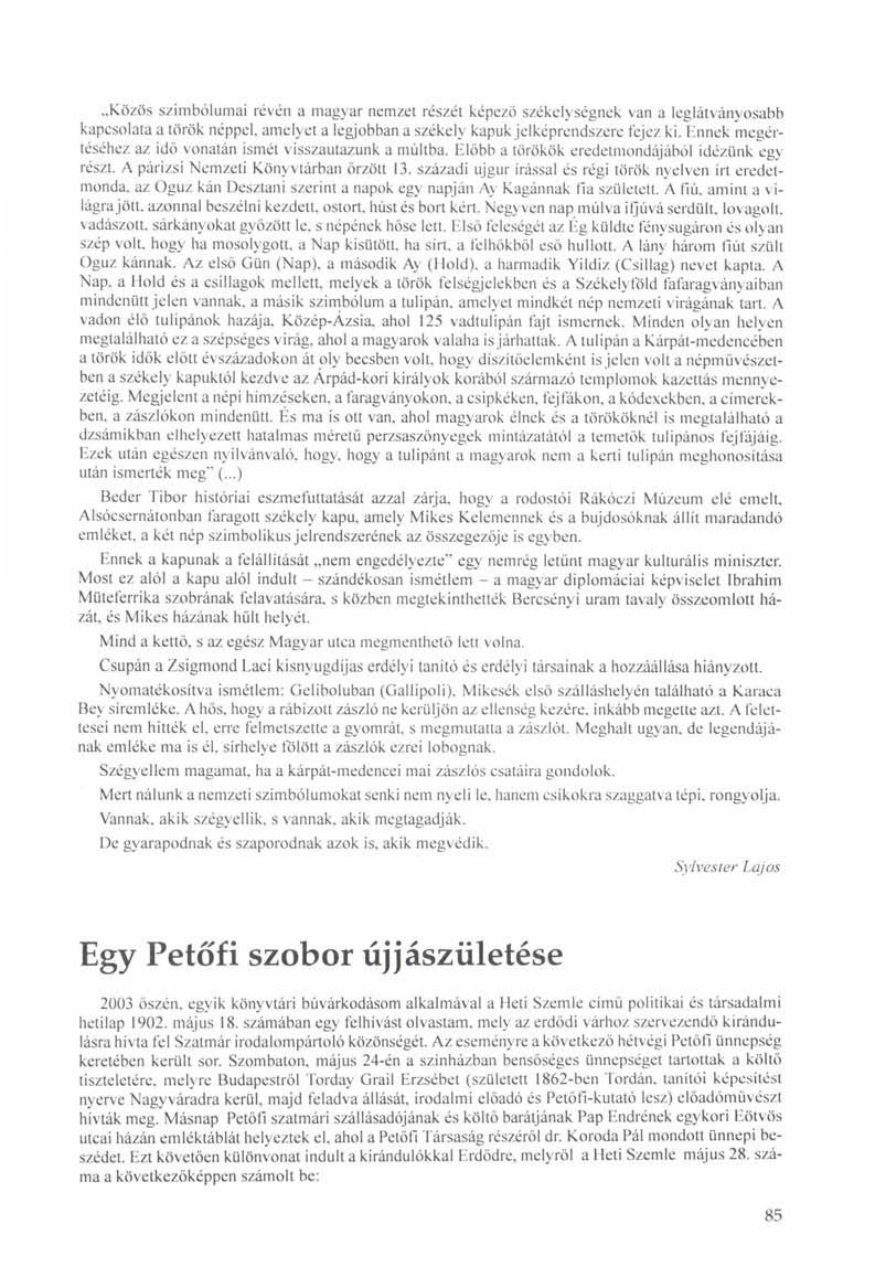 ..Közös szimbólumai révén a magyar nemzet részét képező székelységnek van a leglátványosabb kapcsolata a török néppel, amelyet a legjobban a székely kapuk jelképrendszere fejez ki.