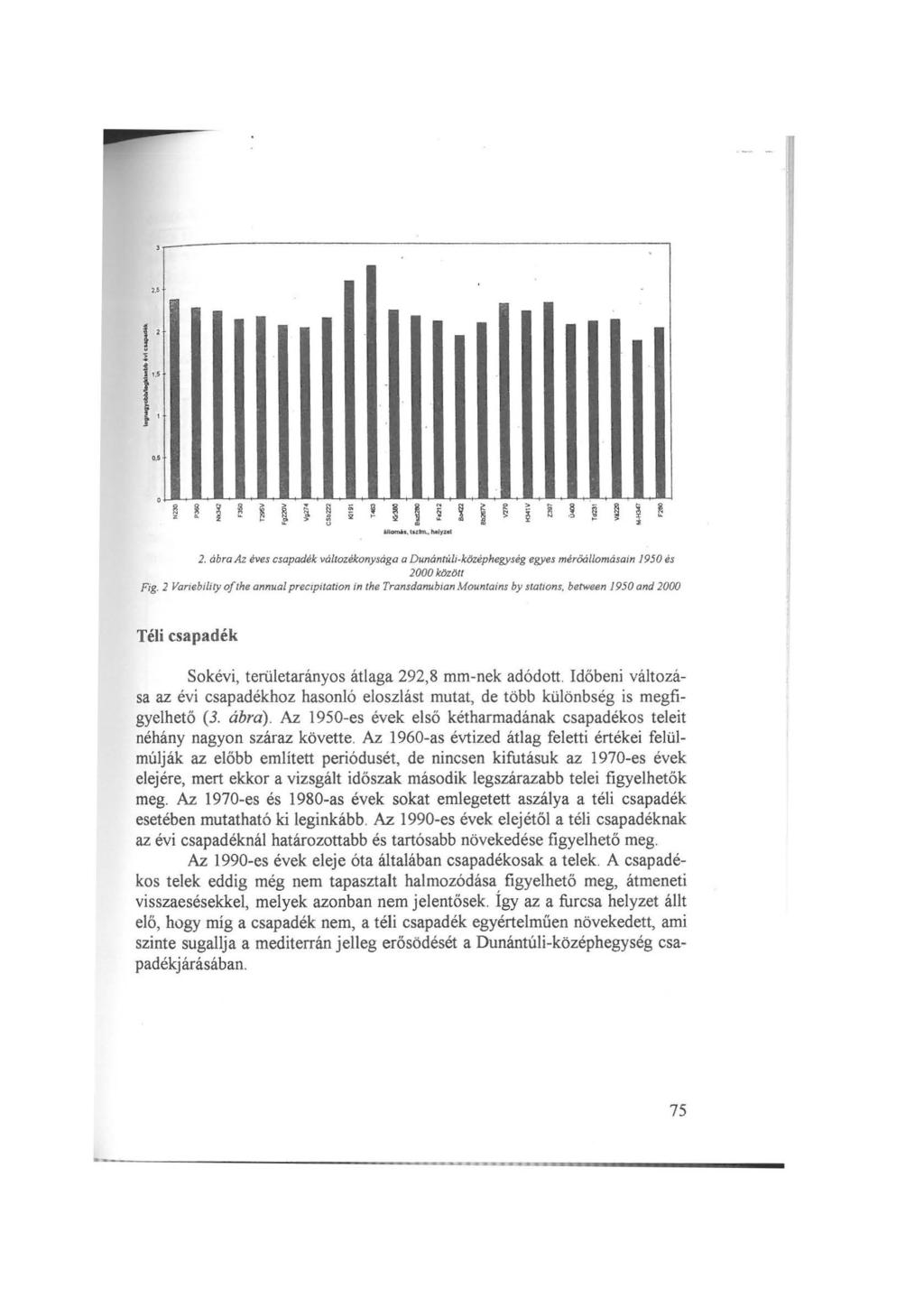 ' '... 2. ábra Az éves csapadék változékonysága a Dunántúli-középhegység egyes méröál/omásain 1950 és 2000közöl/ Fig.