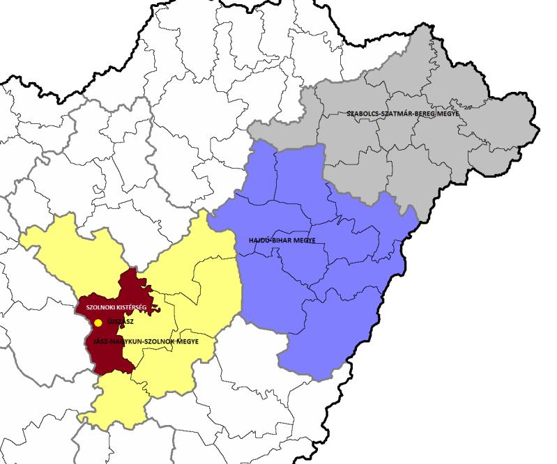3. térkép: Újszász helye a Magyarország közigazgatási rendszerében Forrás: saját szerkesztés A városok tekintetében regionális szinten elmondható, hogy a városi funkciókat és a városok térszervező