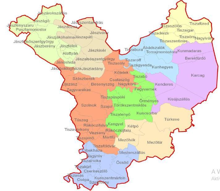 Szolnoki várostérség települései: Szolnok, Szajol, Tiszasüly, Kőtelek, Hunyadfalva, Csataszög, Nagykörű, Besenyszög, Szászberek, Újszász, Zagyvarékas, Tószeg, Tiszavárkony, Tiszajenő, Rákóczifalva,