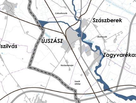 térkép: Nagyvízi meder övezete Forrás: Jász - Nagykun - Szolnok Megye