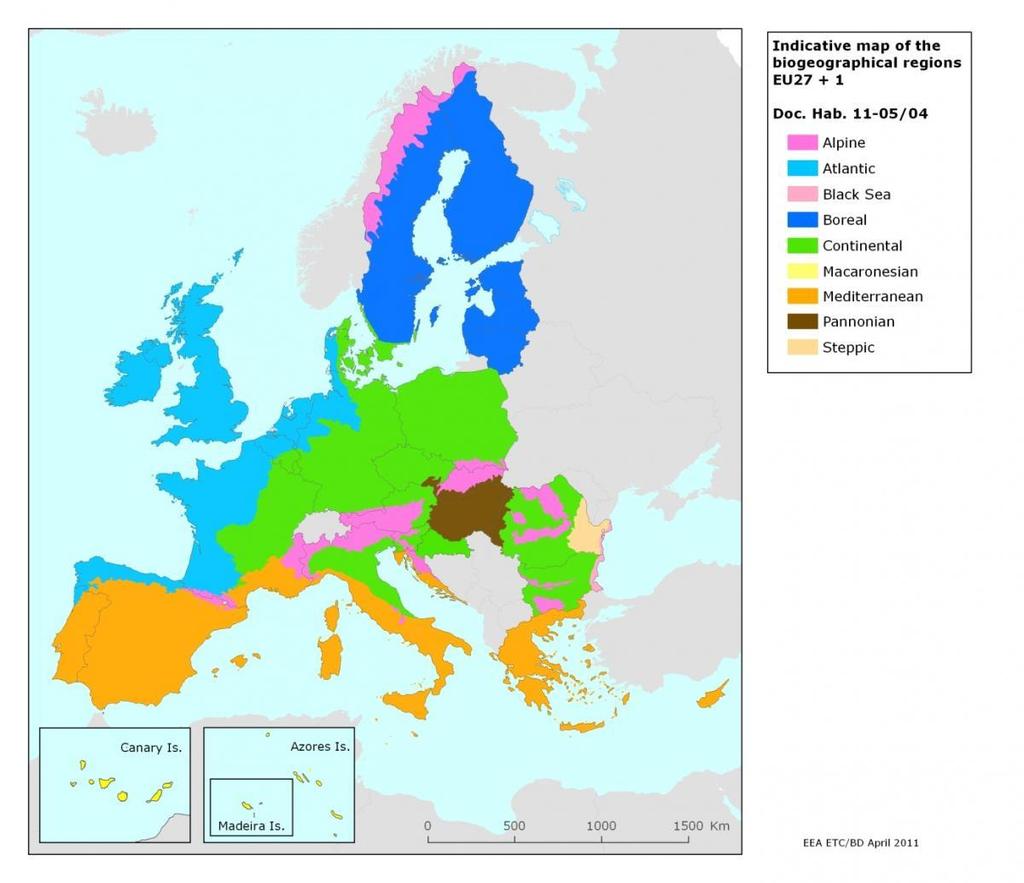 IV. Természeti értékek magyarországi helyzete Pannon biogeográfiai régió Számos faj nem ritka előfordulású a régióban, de Nyugat-Európában már igen A korábbi 6 9 régió Teljes EU 3%-a 4 érintett