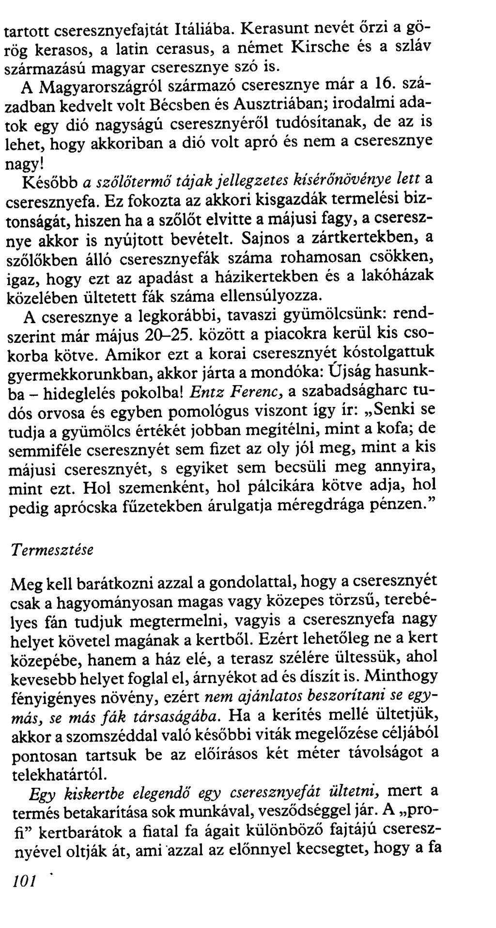 tartott cseresznyefajtát Itáliába. Kerasunt nevét őrzi a görög kerasos, a latin cerasus, a német Kirsche és a szláv származású magyar cseresznye szó is. A Magyarországról származó cseresznye már a 16.