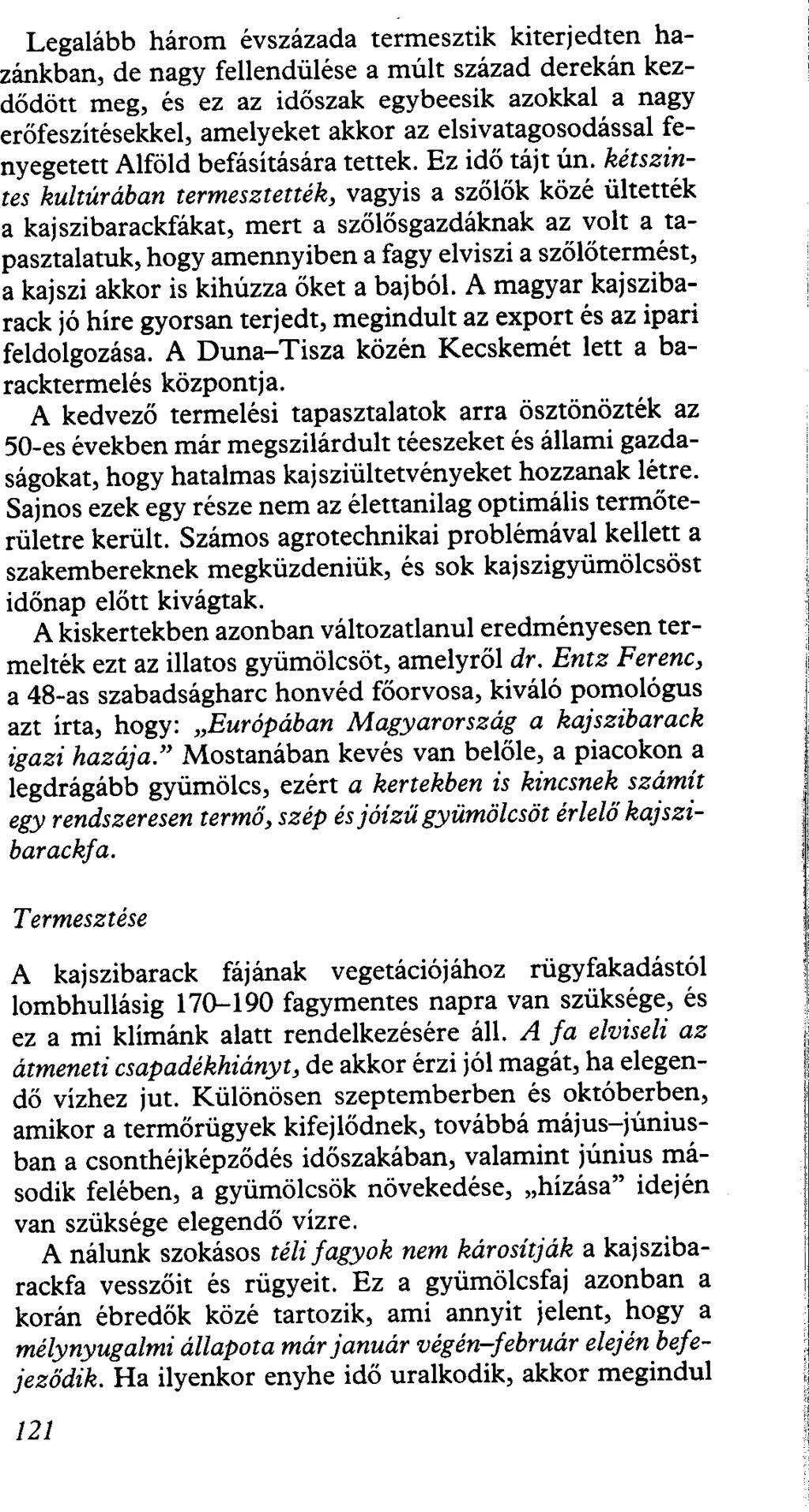 Legalább három évszázada termesztik kiterjedten hazánkban, de nagy fellendülése a múlt század derekán kezdődön meg, és ez az időszak egybeesik azokkal a nagy erőfeszítésekkel, amelyeket akkor az
