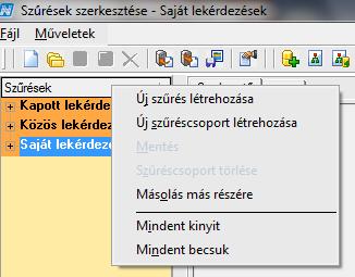 Pl. ha a Hallgatók menüpontban vagyunk, akkor az Összes opció választása esetén az összes olyan szűrés megjelenik, amely a Hallgató táblával indul, akkor is ha a létrehozás helye nem a Hallgatók