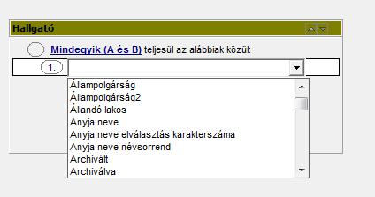 Ezekből választhatjuk ki, hogy milyen adat megjelenítésére szeretnénk feltételt használni.