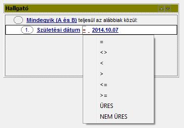 Ezek a relációs jelek az egyenlőség jelre bal egérrel kattintva megjeleníthetőek.