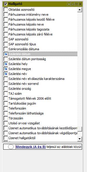 Kimenő listában megjelenő oszlop adatainak meghatározása A Lekérdezés alkalmazása gombra kattintva a