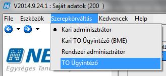 3.2.3. Szerepkörváltás A menüpont alatt megjelennek azok a szerepkörök, amely a belépésnél is a Szerepkör mezőben a legördülő listában szerepeltek.
