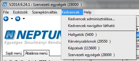 Kedvencek létrehozása, használata, adminisztrálása A programban lehetőség nyílik az internetes böngészőkben megszokott kedvenc útvonalak/elérések adminisztrálására és rögzítésére.