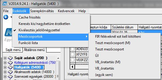 13.1.2. Mezőcsoportok használata Az intézménynek lehetősége van bizonyos mezők kitöltésének, ill.