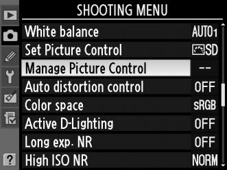 Picture Control beállítások létrehozása A fényképezőgépen található előre megadott Picture Control beállítások módosíthatóak és elmenthetőek egyéni Picture Control beállításokként.