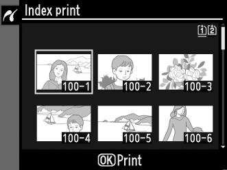 Indexképek készítése Ha indexképet szeretne készíteni a memóriakártyán található összes JPEG fényképből, válassza ki az Index print (Indexképek nyomtatása) lehetőséget a Több kép nyomtatása 2.