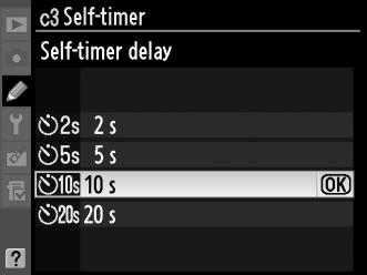 c2: Auto Meter-off Delay (Fénymérés automatikus kikapcsolásának késleltetése) G gomb A Egyéni beállítások menü Kiválaszthatja, hogy a fényképezőgép mennyi ideig folytassa a fénymérést, amikor