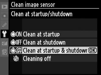 Clean at Startup/Shutdown ( Tisztítás bekapcsoláskor/kikapcsoláskor ) Az alábbi lehetőségek közül választhat: Beállítás Clean at startup 5 (Tisztítás indításkor) Clean at shutdown 6 (Tisztítás