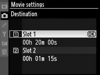 y A videó beállításai Használja a fényképezés menü Movie settings (Videó beállításai) lehetőséget a videó minőségének, hangjának, rendeltetési helyének kiválasztásához és a manuális