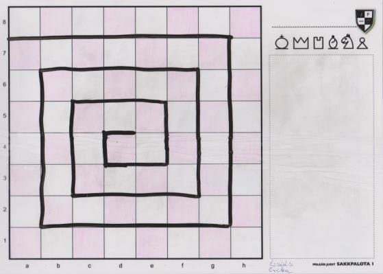 II. rész 4 3. Az ismeretek felidézése, alkalmazása 3.1 Sakkcsiga Az előző feladatban felismert báb tulajdonságait kell felírni a sakktáblára csigavonalban tanítói kérdések, utasítások segítségével.