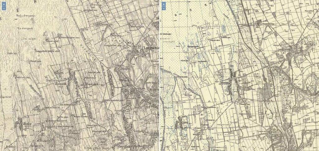 Buzsák térsége a Harmadik Katonai Felmérés (1869 1887) Forrás: http://mapire.eu/hu/ Buzsák térsége Magyarország Katonai Felmérésén (1941) Forrás: http://mapire.eu/hu/ A XIX.