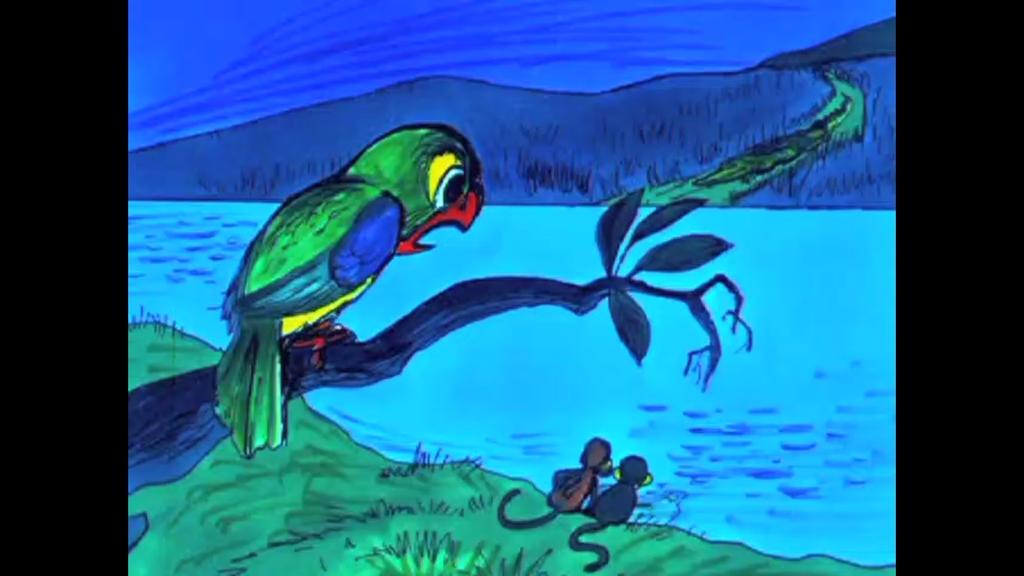 Ndudumizi, a kakadu messziről figyelte őket, és rémülten vette észre azt