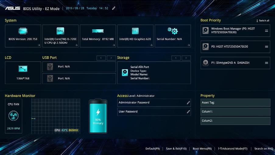 Indítsa újra a Notebook PC-t, majd a POST során nyomja meg a BIOS beállítások EZ mód gombot.