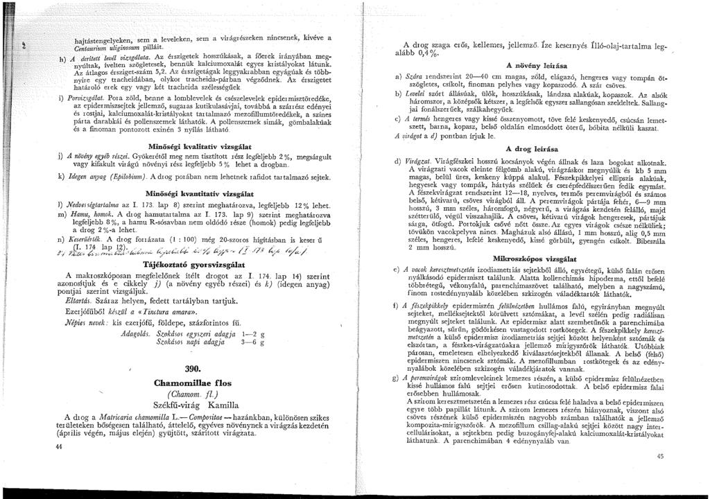 h ajtastenge ye k en, sem. a,. leveleken, sem a virágrészeken nincsenek_, kivéve a Centaurium uliginosum pllat h) A d 't tt levél vizsgálata.