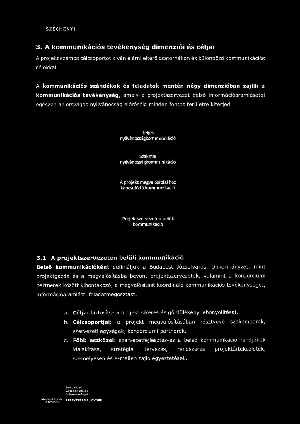 minden fontos területre kiterjed. Teljes nyilvánosságkommuntkáció Szakmai nytlvánosságkommunikácíó A projekt megvalósításához kapcsolódó kommunikáció Projektszervezeten belüli kommunikáció 3.