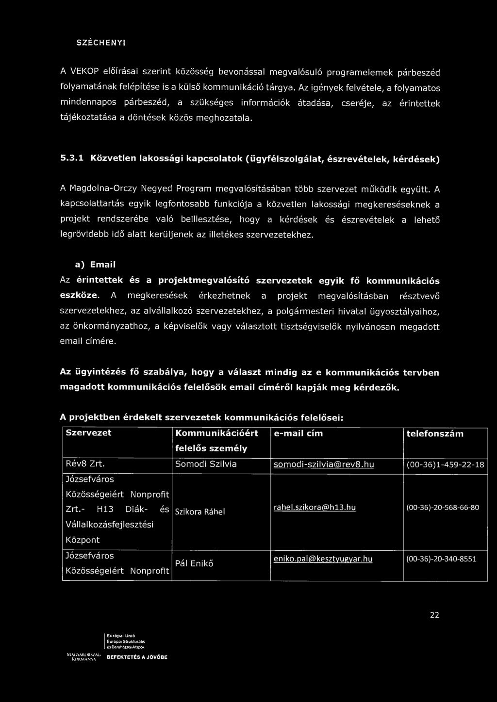 SZÉCHENYI A VEKOP előírásai szerint közösség bevonással megvalósuló programelemek párbeszéd folyamatának felépítése is a külső kommunikáció tárgya.