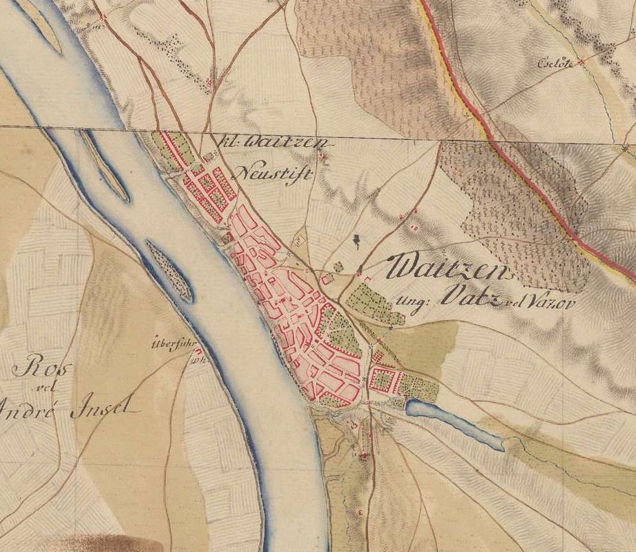 Forrás: mapire.eu/hu A 19. század közepéről való második katonai felmérésen (1806-1869) látható, hogy a város területe kismértékben már növekedett.