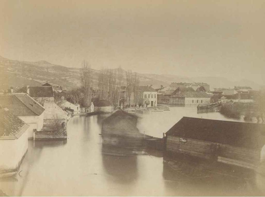 század D06: A Kis-Duna 1855-ben: A fagymentes Kis-Duna-ágon téli időben állomásoztatott hajómalmok ábrázolása.