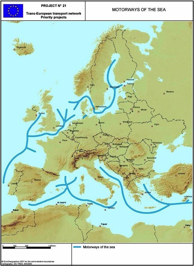 Obr.15: Morské diaľnice Kombinovaná doprava na Slovensku je prostredníctvom svojich operátorov stroho orientovaná na zámorskú kombinovanú dopravu, ktorá je označovaná ako vnútrozemská