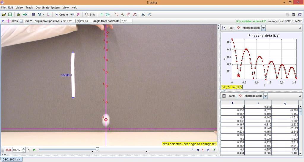 - 6. Pattogó pingponglabda mozgásának vizsgálata Tracker videóelemző program segítségével Készítsen videofelvételt egy kezdősebesség nélkül leejtett pingponglabda mozgásáról!