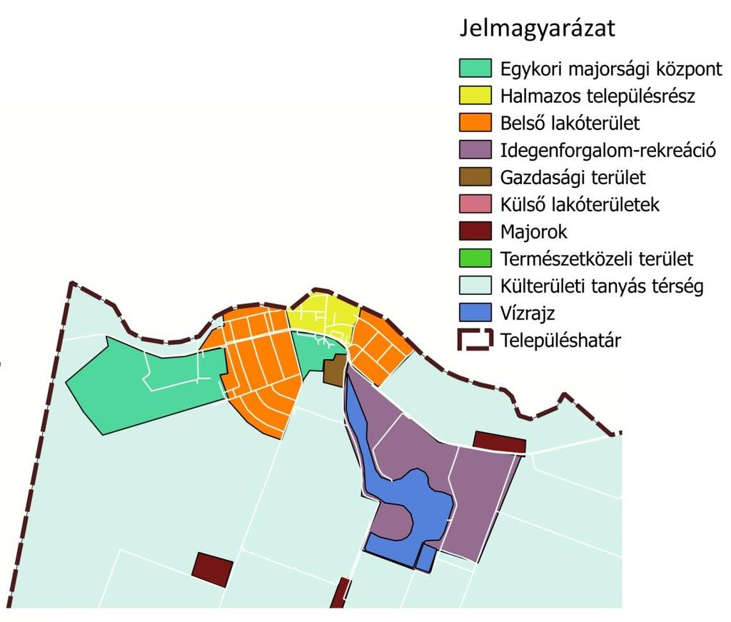 A településképi szempontból meghatározó, egymástól elkülönülő településrészek a község történelmi jellegzetességeit is tükrözik.