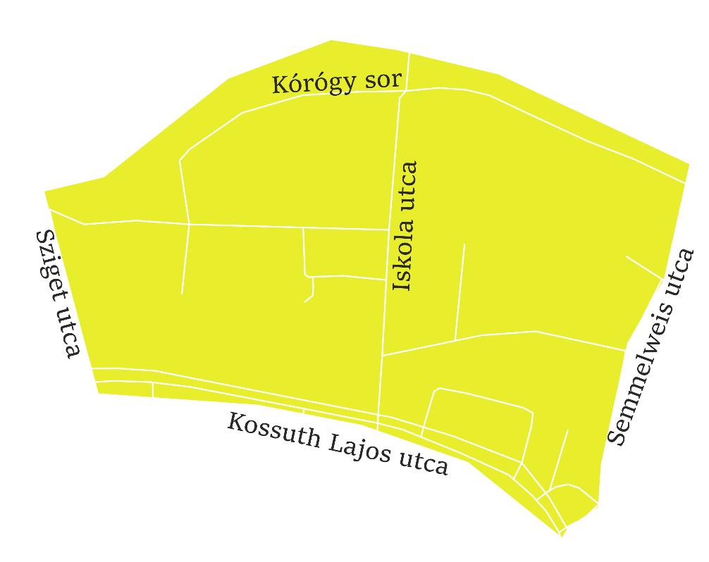 HALMAZOS TELEPÜLÉSRÉSZ A halmazos településrész a Kórógyér és a Kossuth Lajos utca közé eső, szabálytalan beépítettségű területet öleli fel.