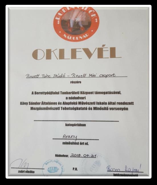 Piruett mini csoporttal arany minősítést értek el.