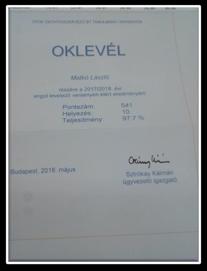 Akikre büszkék lehetünk 46 Országos TITOK angol levelező