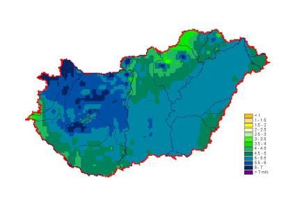 Magyarország szélenergia potenciálja (2006) Szélsebesség