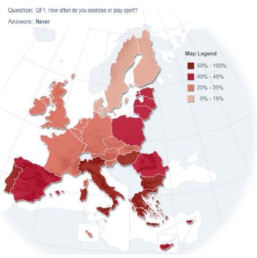 Sporttevékenység végzésének gyakorisága az EU országaiban 1.