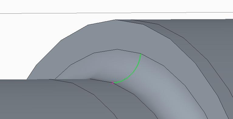 28. ábra Feszültségek vizsgálata a lekerekítés kis szakasza mentén Az I. mellékletben található diagramok a 28. ábra szerinti vonal menti feszültségeket mutatják.