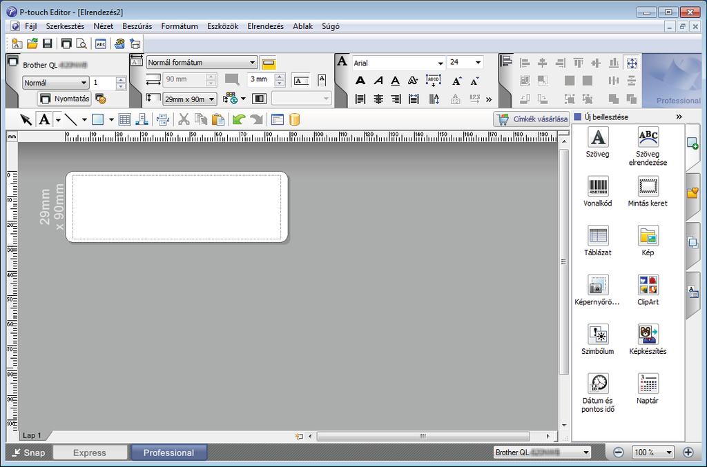 A P-touch Editor használata Nyomtatás a P-touch Editor programmal 7 Express mód Ebben a módban gyorsan hozhat létre szöveget és képeket tartalmazó elrendezéseket.