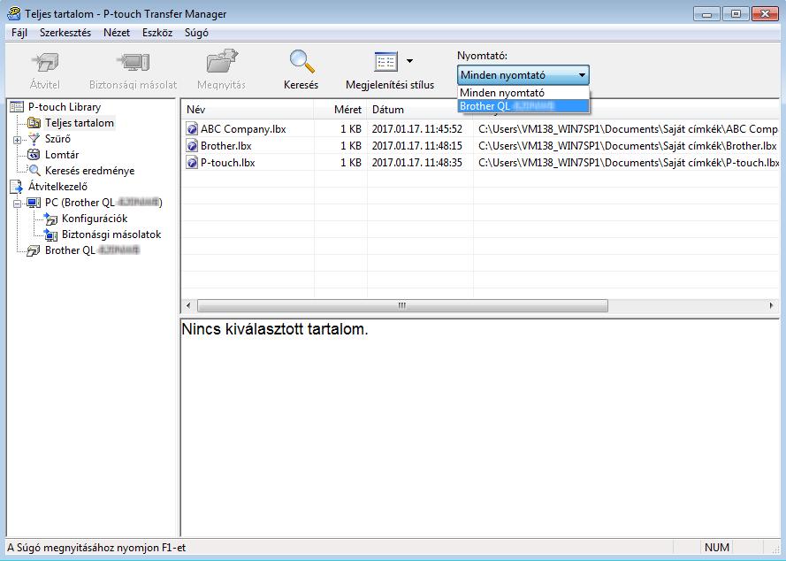 A P-touch Transfer Manager és a P-touch Library használata (csak Windows ) Sablonok vagy egyéb adatok átvitele a számítógépről a címkenyomtatóra 9 Használja a következő eljárást a sablonok,