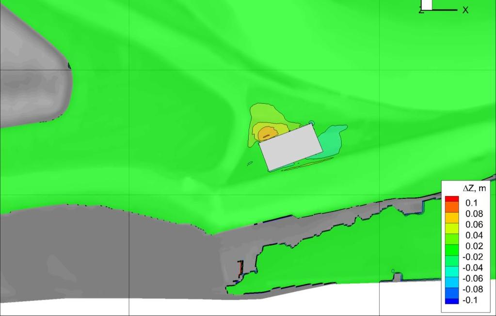 ábra A hordalékban gazdag Rába árvíz hatására kialakuló hordalékcsóva az áthelyezett torkolat környezetében (Q Duna = 2200 m 3 /s, Q MD = 387 m 3 /s) 6.