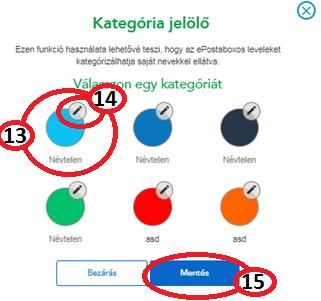 Kategória jelölés beállítása Kattintson a kiválasztott színkörbe (13) Kattintson a