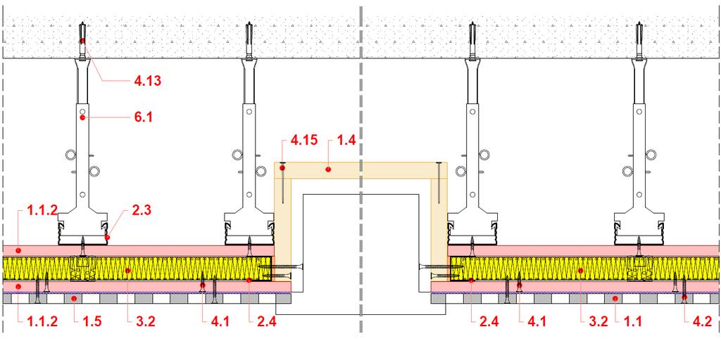 Lámpatest beépítése tűzgátló és hangelnyelő álmennyezetbe 1.1.2 Gipszkarton vagy gipszrost építőlemez 1.4 Glasroc F üvegszálerősítéses gipszlap 1.5 Perforált gipszkarton álmennyezet 2.