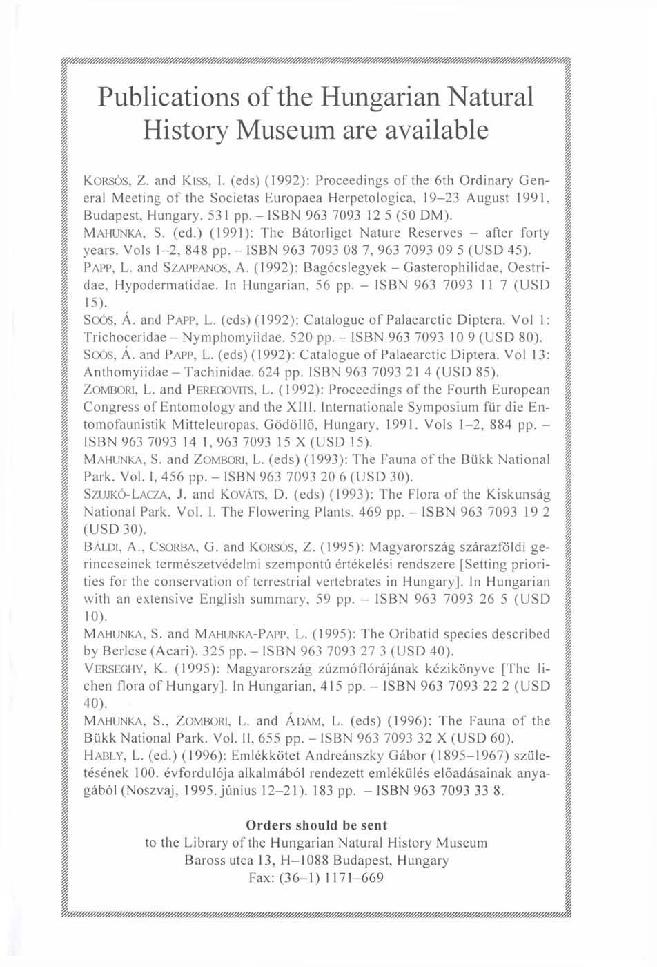 Publications of the Hungarian Natural i 1 History Museum are available p KORSÓS, Z. and Kiss,.