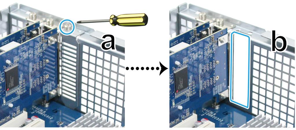 Hálózati adapter beszerelése A FlashStation eszközben egy darab PCIe x8 foglalat kapott helyet. Az opcionális további bővítőkártya 1 beszereléséhez kövesse az alábbi lépéseket.
