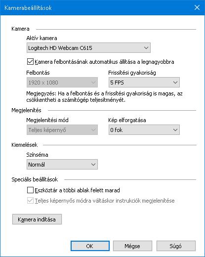 7. fejezet Az Eszközök funkciói 225 A ZoomText kamera beállításai A ZoomText kamera beállításai teszik lehetővé a ZoomText kamera konfigurálását és elindítását.